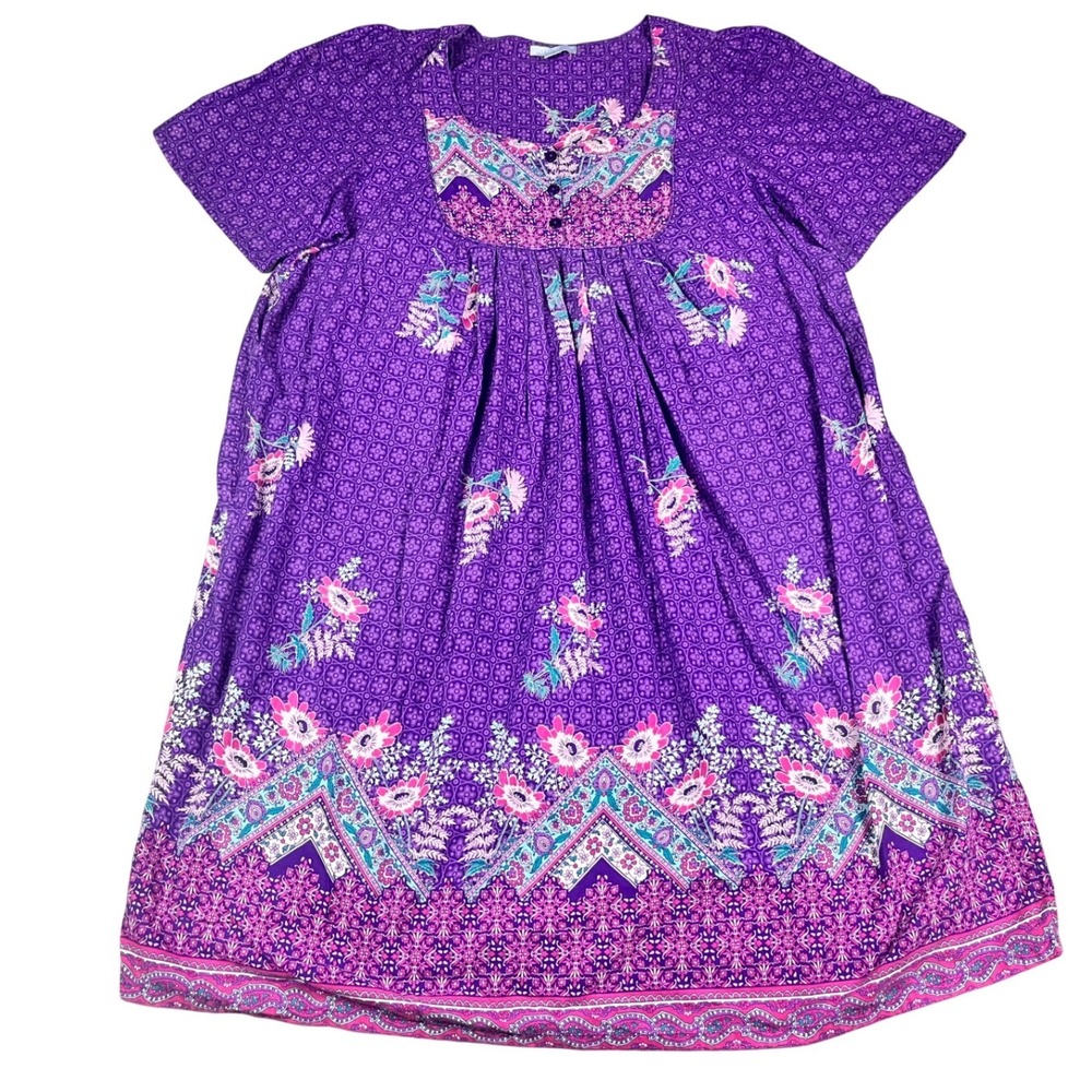 Only Necessities Womens Plus 2X Purple Floral Muumuu Lounger Patio Dress 26/28